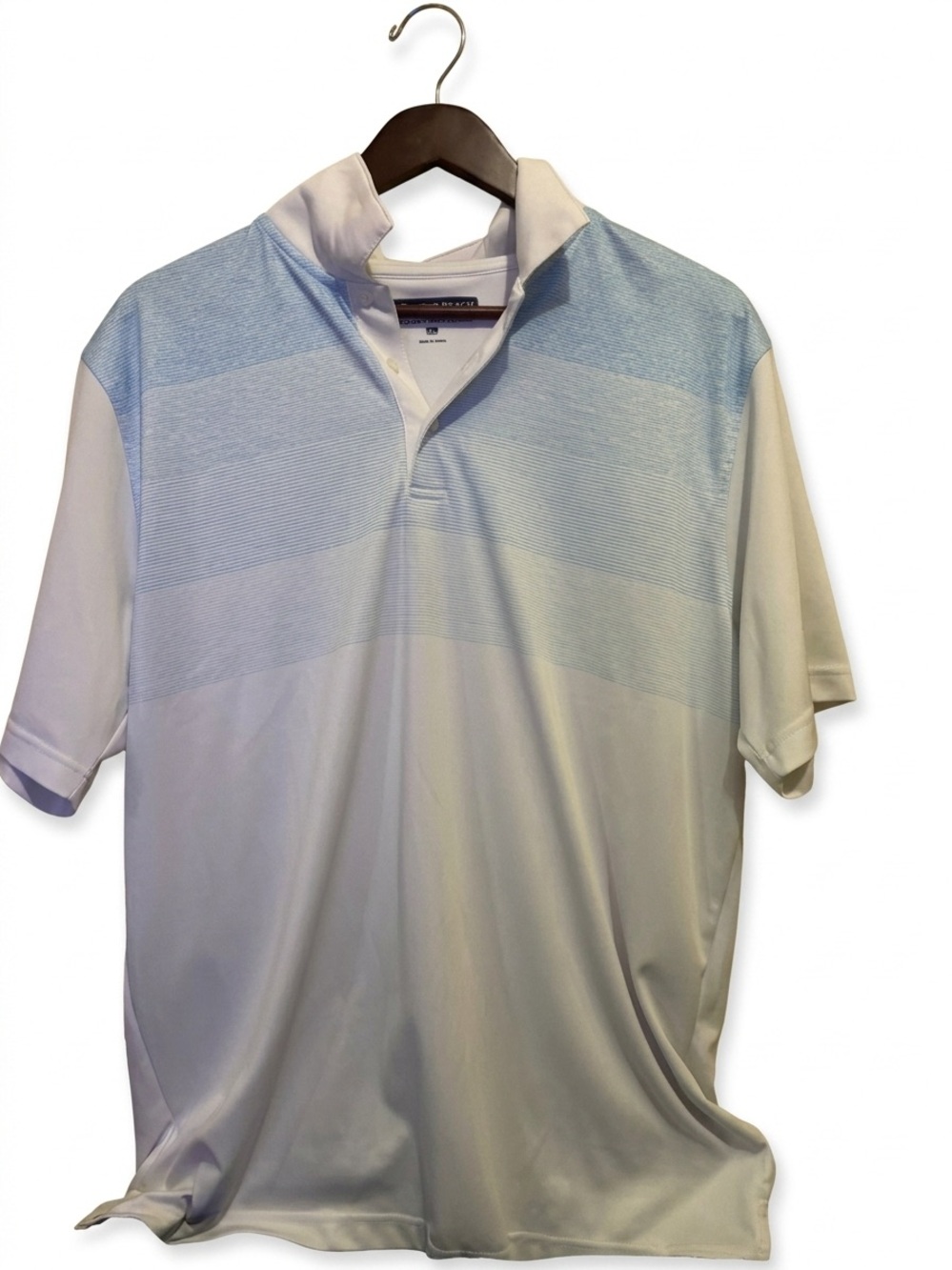 Pebble Beach Dry-Luxe Performance Men's Polo Shirt White Light Blue Trim Size XL